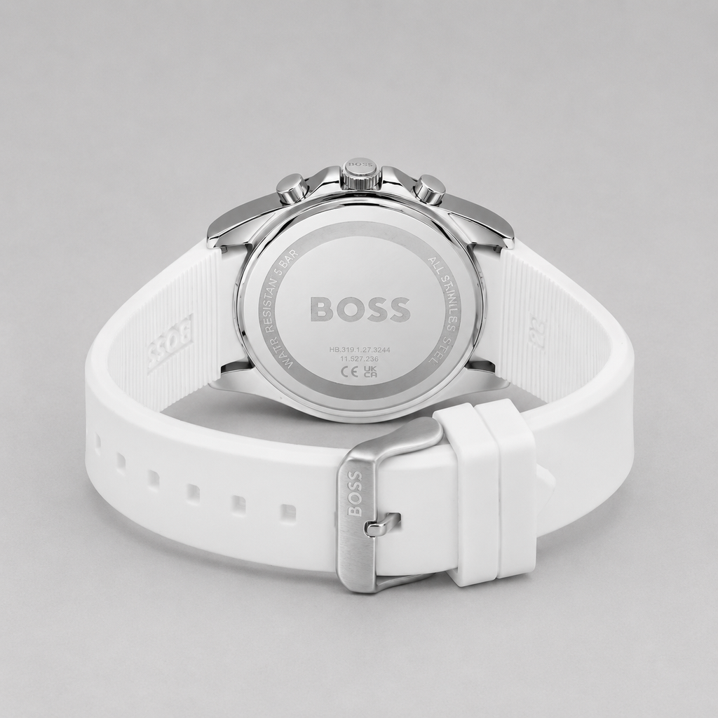 Hugo Boss Men's Strike Quartz Chronograph White Silicone Watch, 41mm