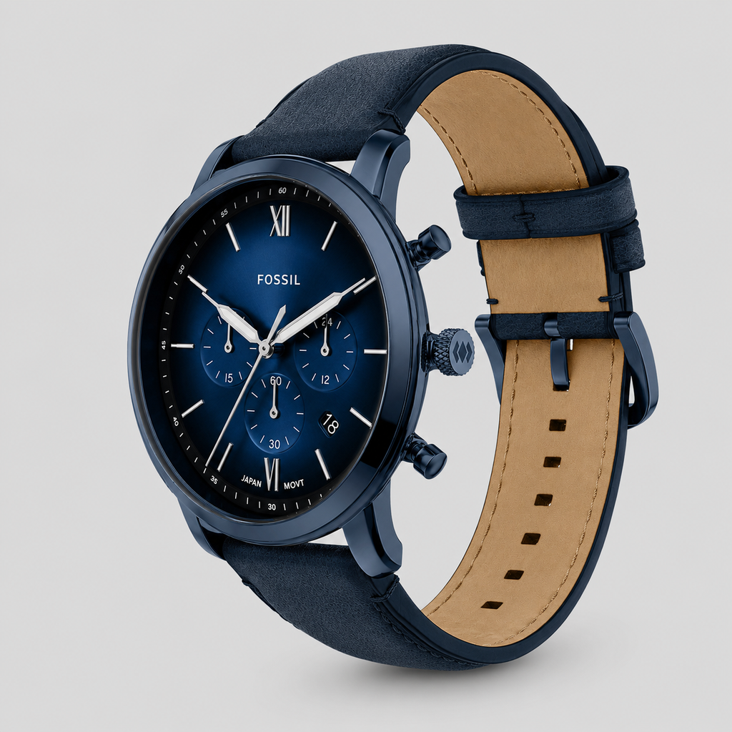 Fossil Men's Neutra Chronograph Navy Leather Watch 44mm