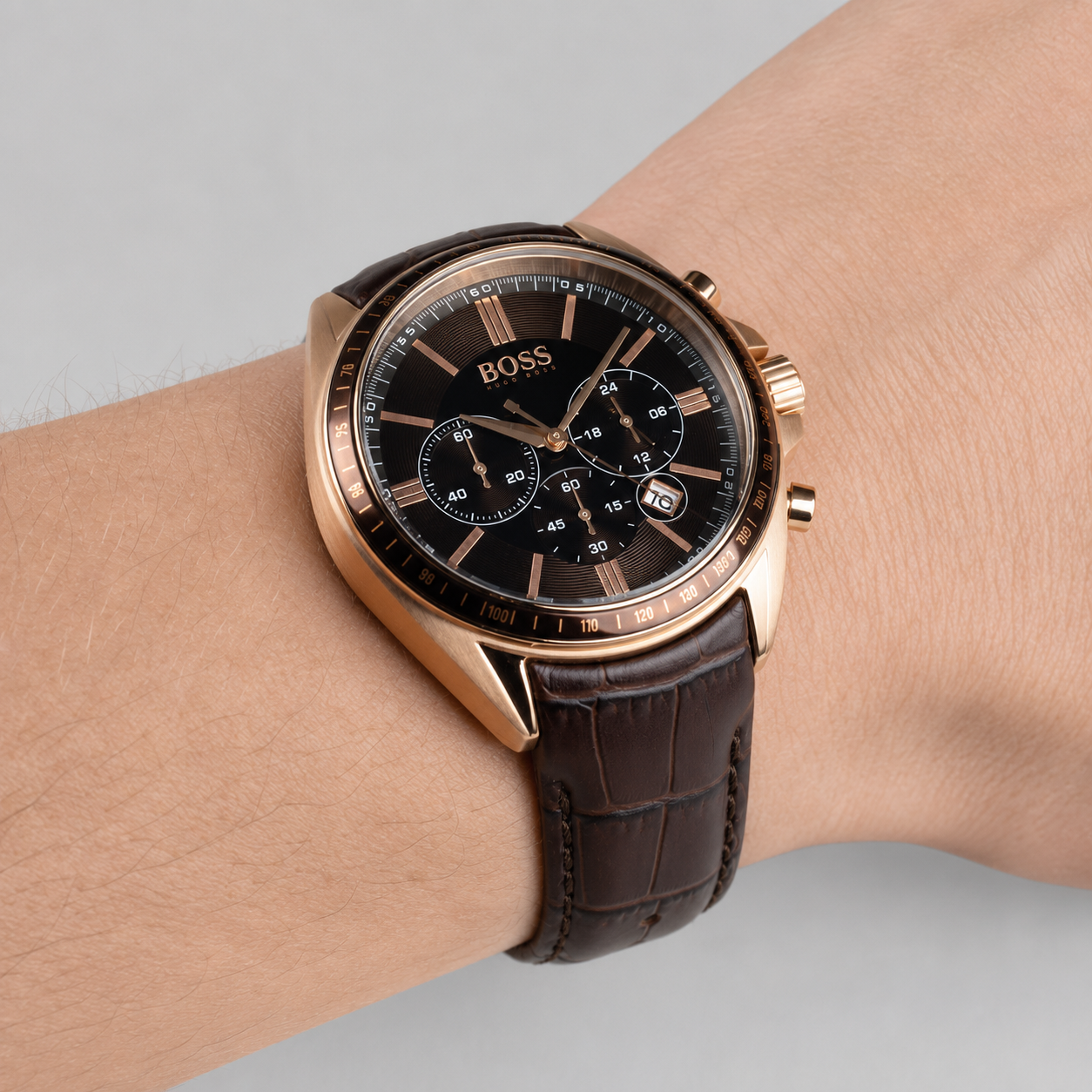 Hugo Boss Men's 1513093 'Driver' Chronograph Brown Leather- 100% Original