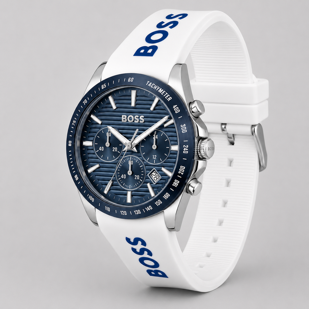 Hugo Boss Men's Strike Quartz Chronograph White Silicone Watch, 41mm