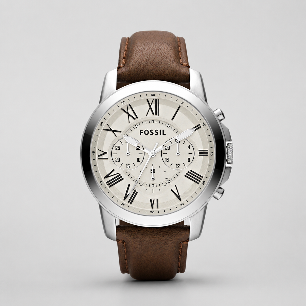 Fossil Men's Chronograph Grant Brown Leather Strap Watch 44mm