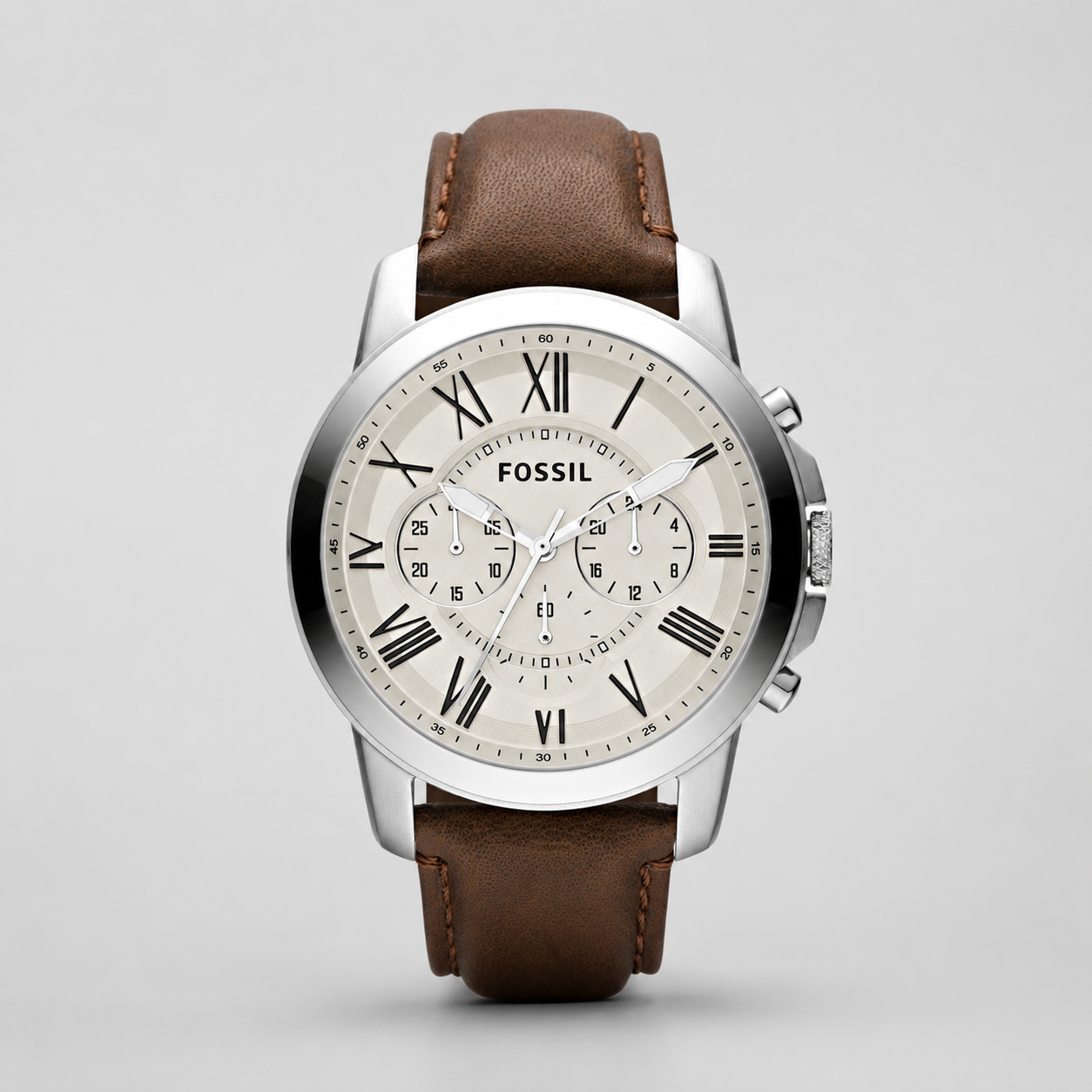 Fossil Men's Chronograph Grant Brown Leather Strap Watch 44mm