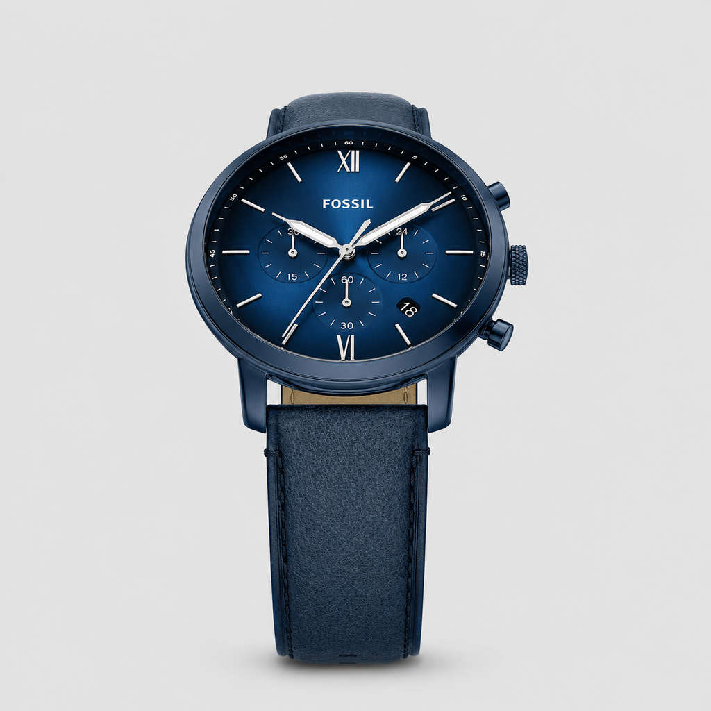 Fossil Men's Neutra Chronograph Navy Leather Watch 44mm