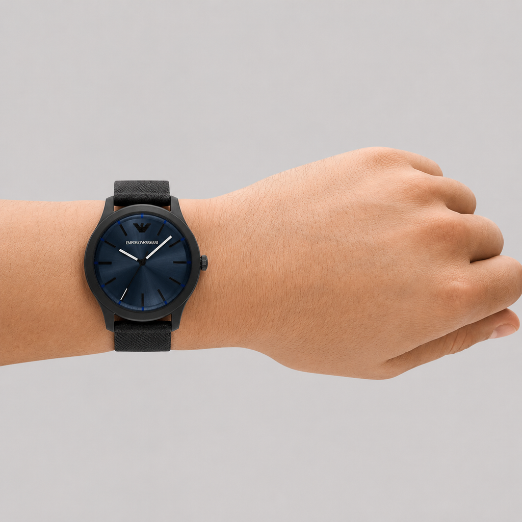 EMPORIO ARMANI THREE-HAND BLACK #TIDE OCEAN MATERIAL® WATCH