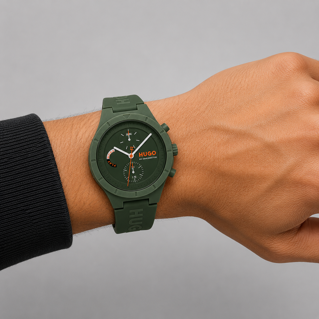 Hugo Boss Men's Lit Multi Quartz Multifunction Green Silicone Watch, 44mm
