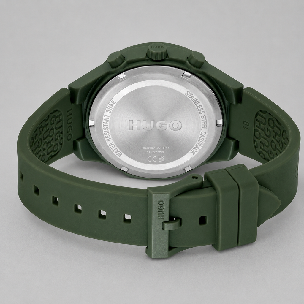 Hugo Boss Men's Lit Multi Quartz Multifunction Green Silicone Watch, 44mm