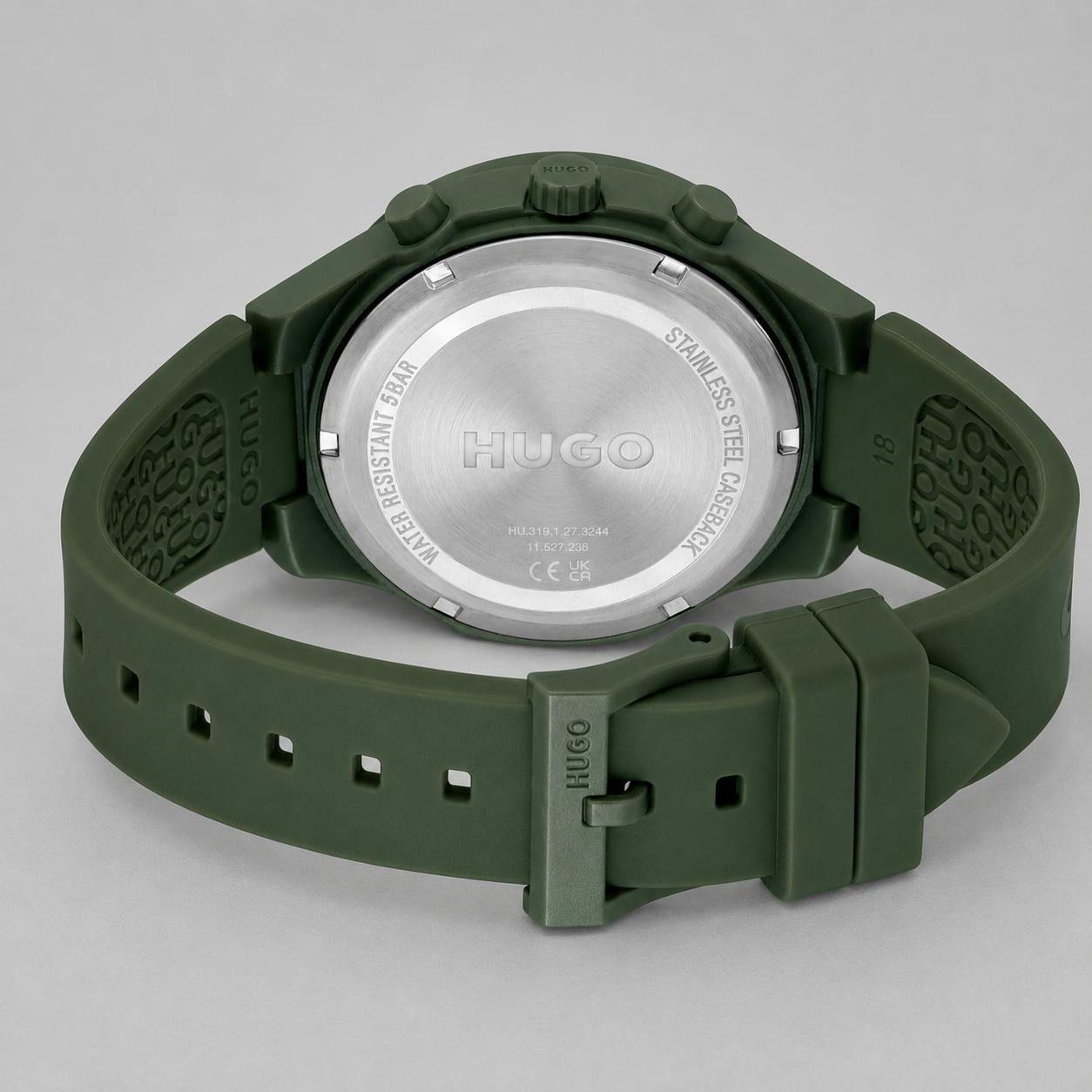 Hugo Boss Men's Lit Multi Quartz Multifunction Green Silicone Watch, 44mm