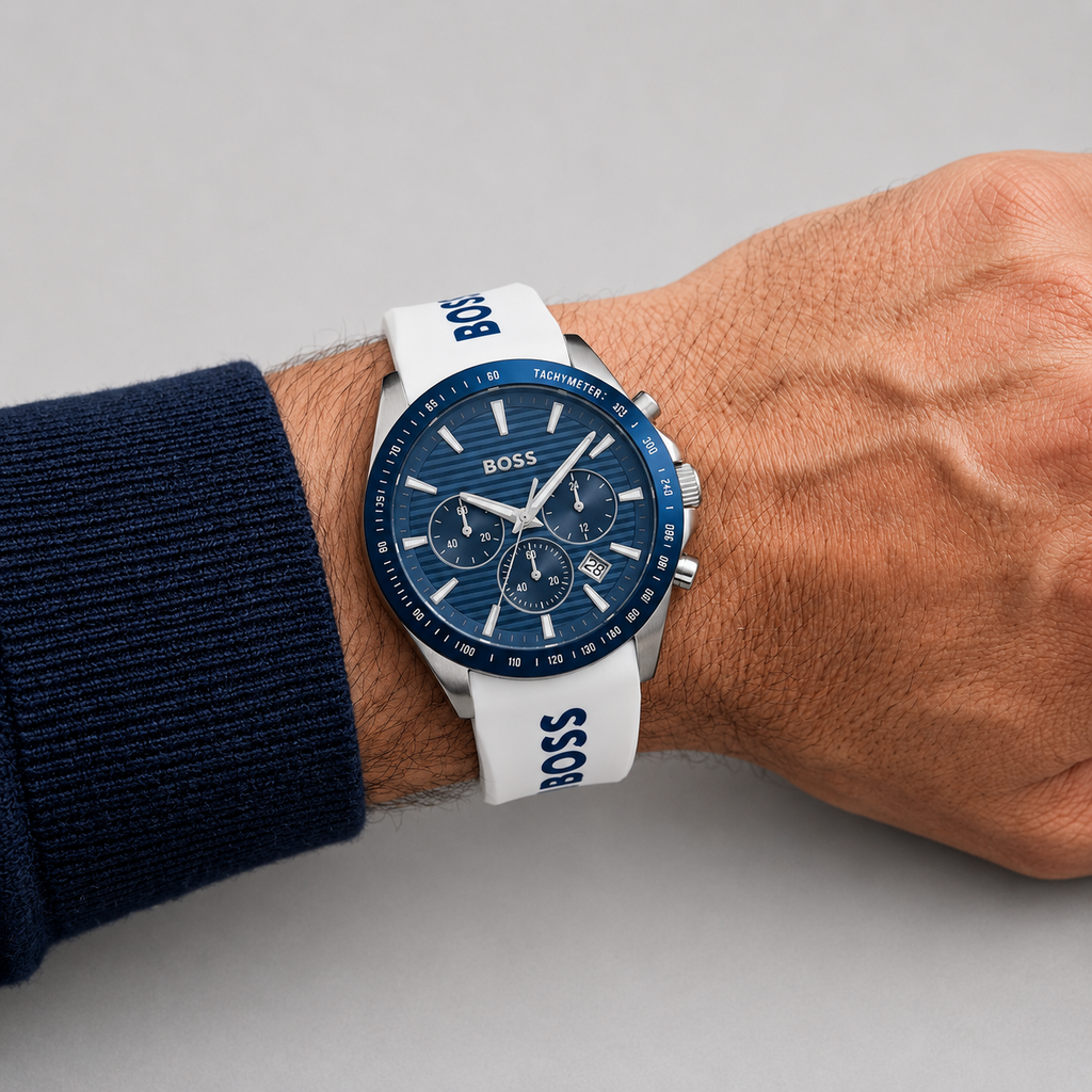 Hugo Boss Men's Strike Quartz Chronograph White Silicone Watch, 41mm