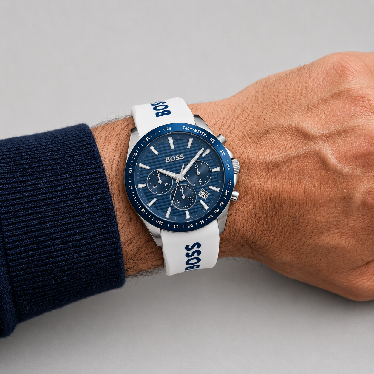 Hugo Boss Men's Strike Quartz Chronograph White Silicone Watch, 41mm