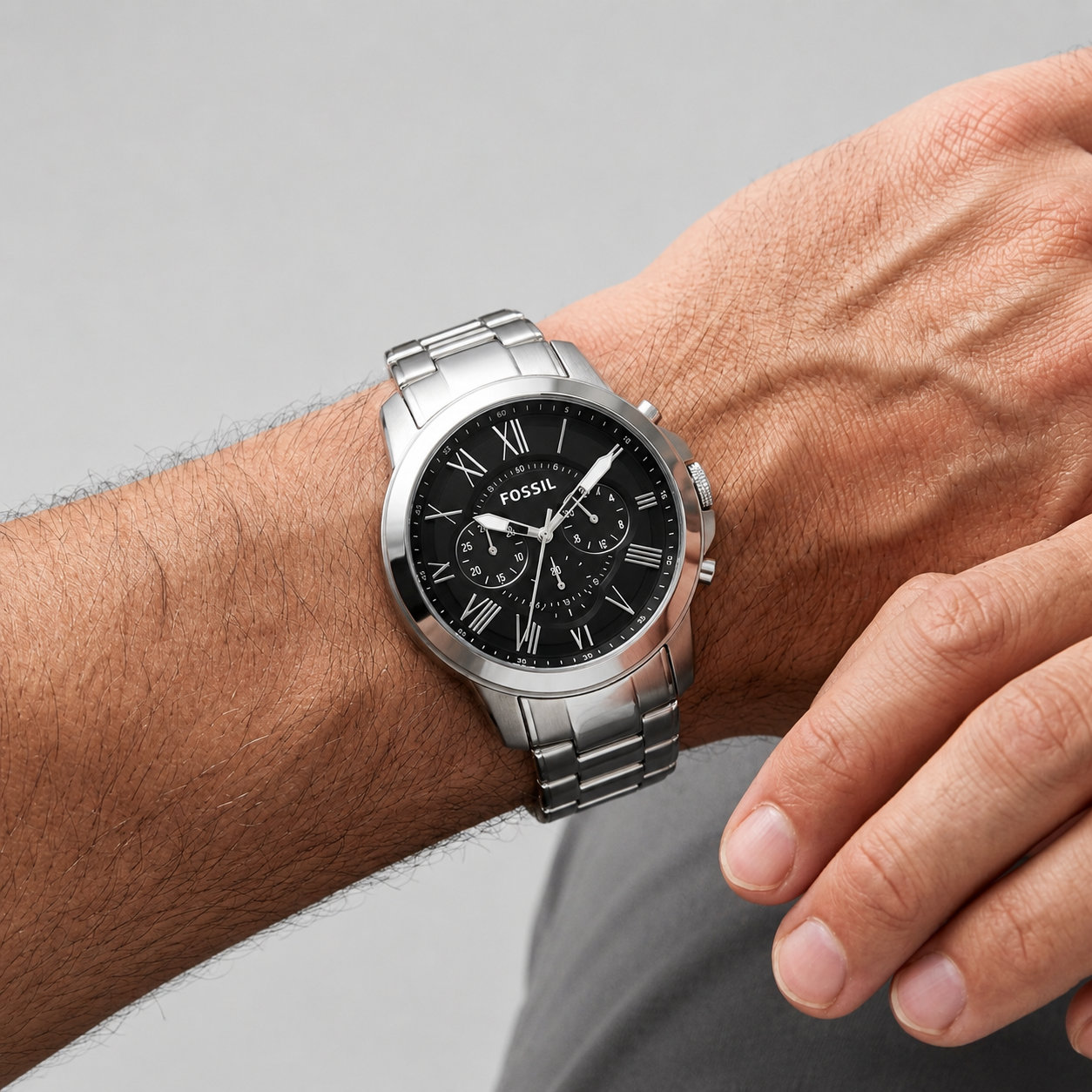 Fossil Men's Chronograph Grant Stainless Steel Bracelet Watch 44mm FS4736