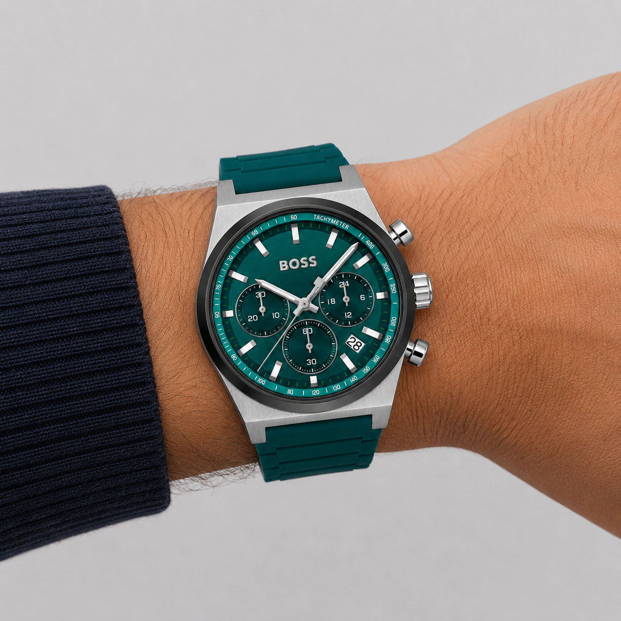 Hugo Boss Men's Candor Quartz Chronograph Green Silicone Watch, 41mm