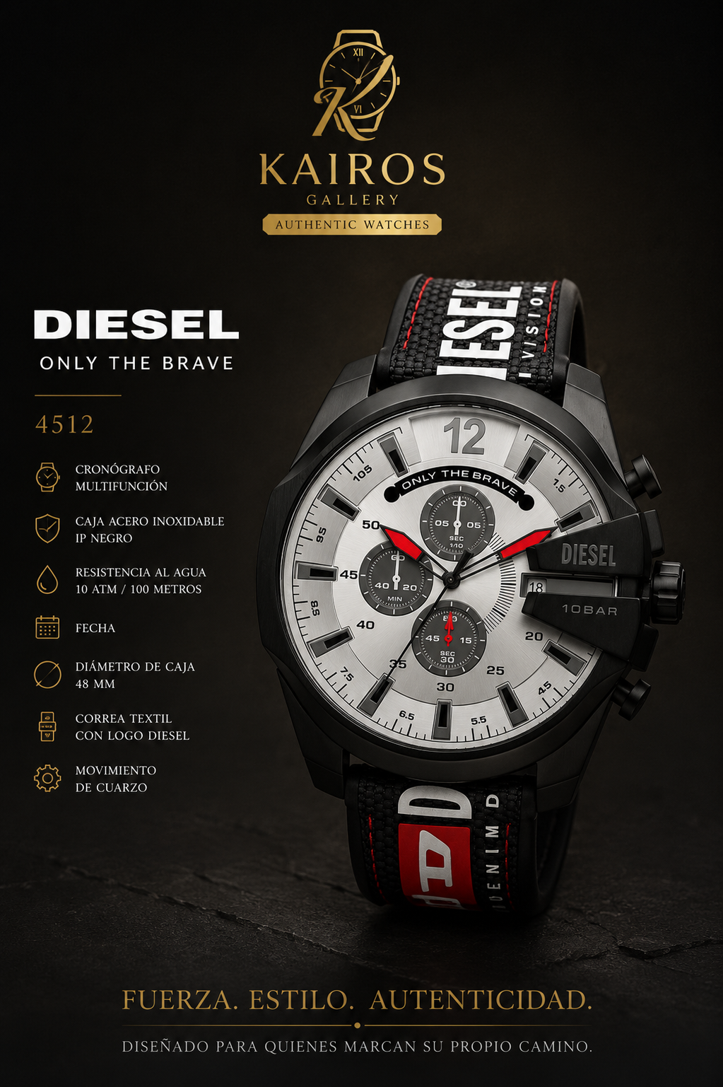 ⌚ Diesel DZ4512 Mega Chief Chronograph Nylon Strap – 100% Original