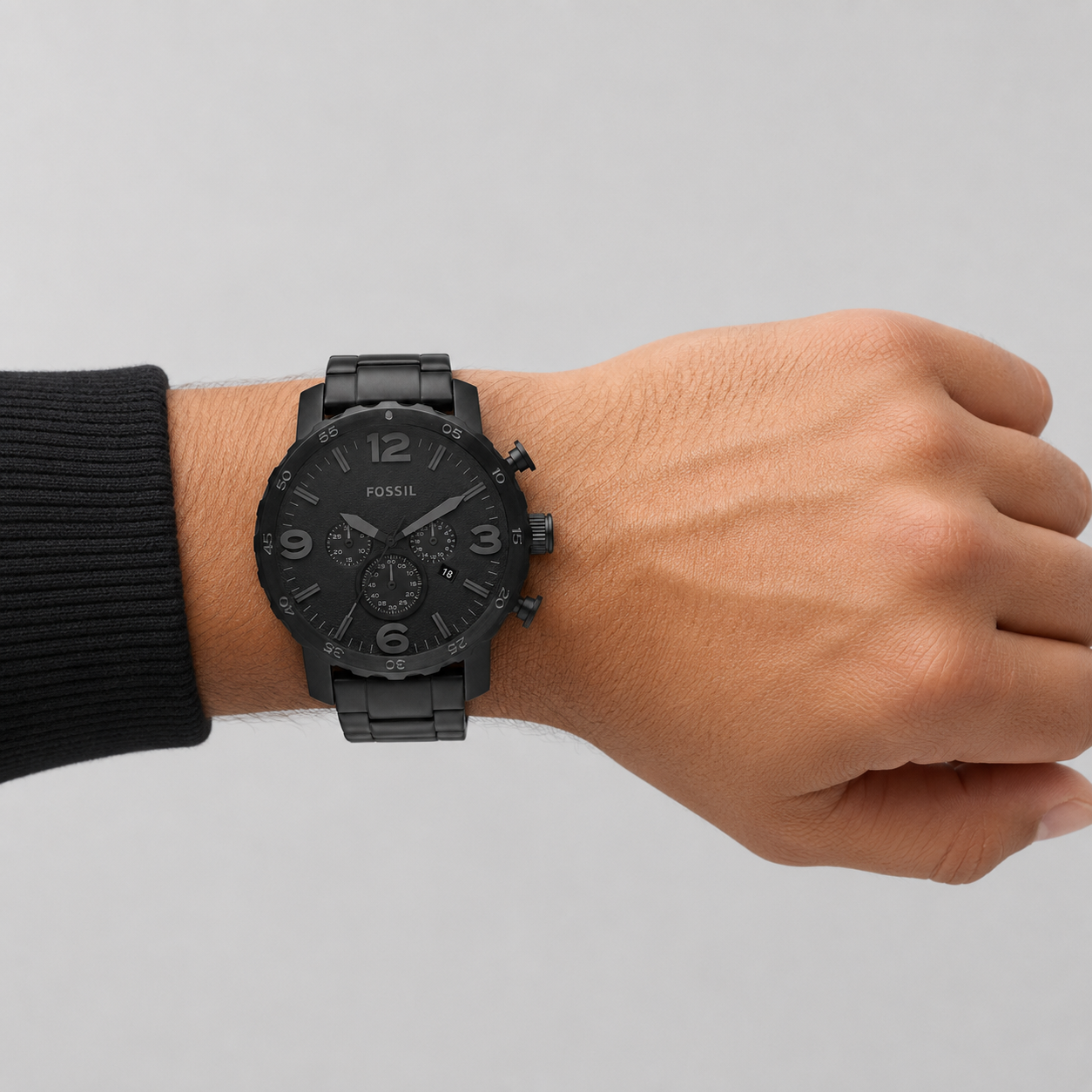 Fossil Men's Chronograph Nate Black-Tone Stainless Steel Bracelet Watch 50mm