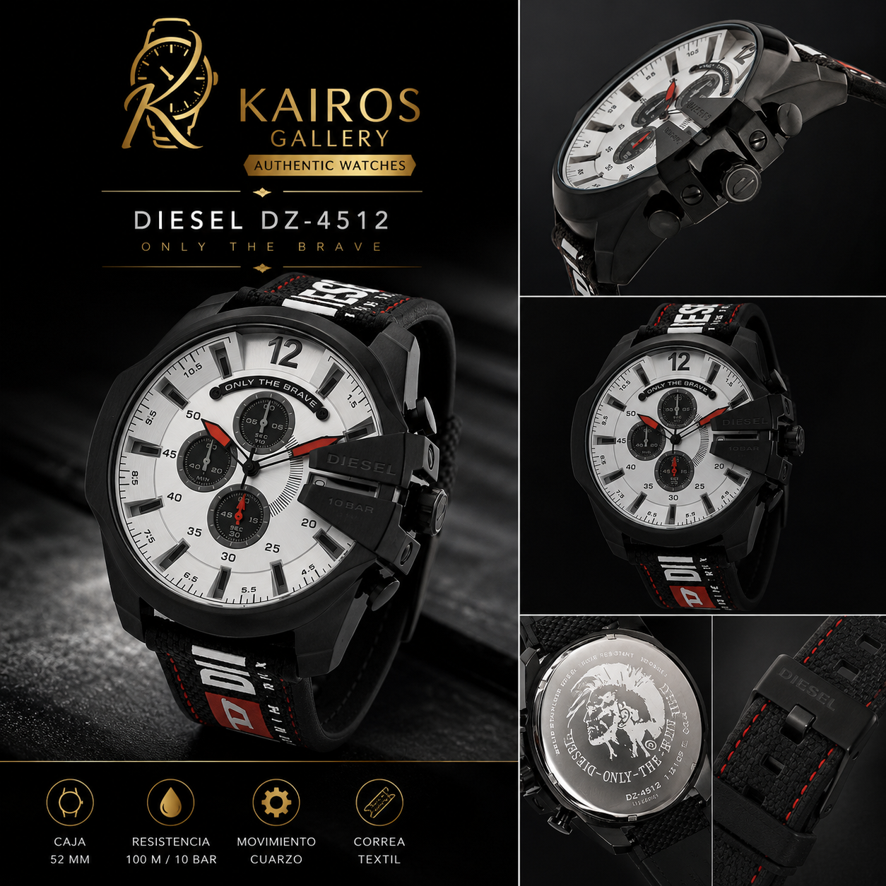 ⌚ Diesel DZ4512 Mega Chief Chronograph Nylon Strap – 100% Original