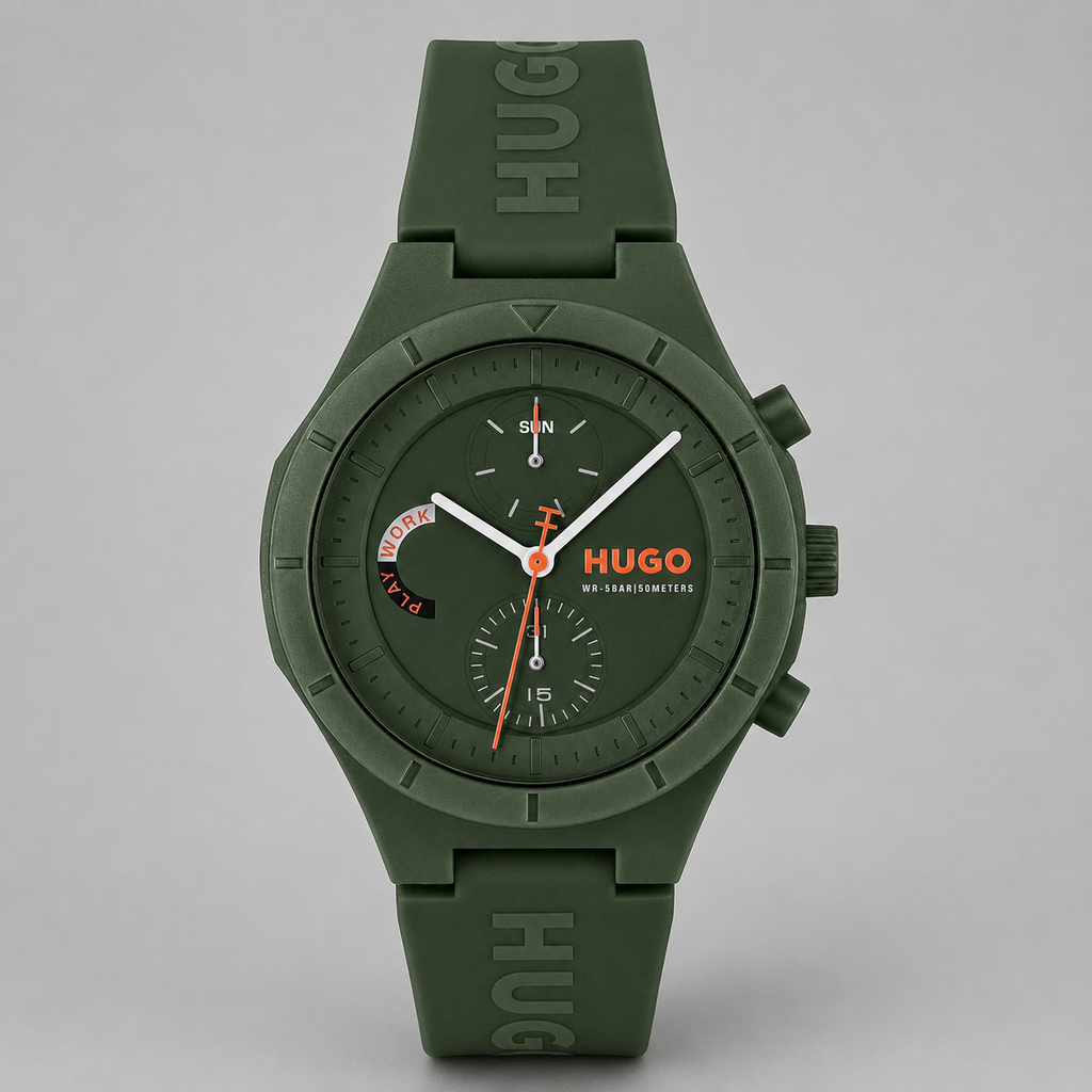 Hugo Boss Men's Lit Multi Quartz Multifunction Green Silicone Watch, 44mm