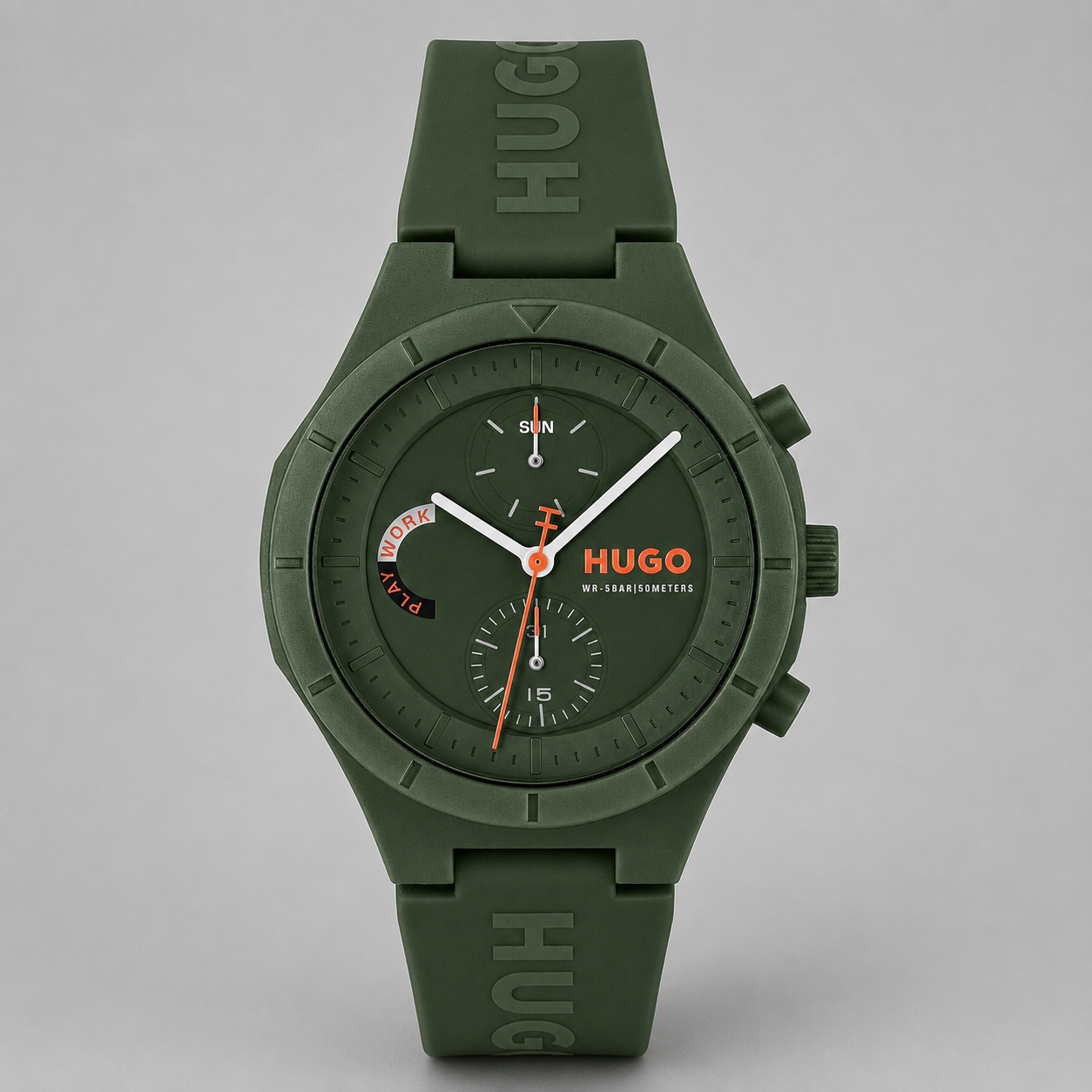 Hugo Boss Men's Lit Multi Quartz Multifunction Green Silicone Watch, 44mm