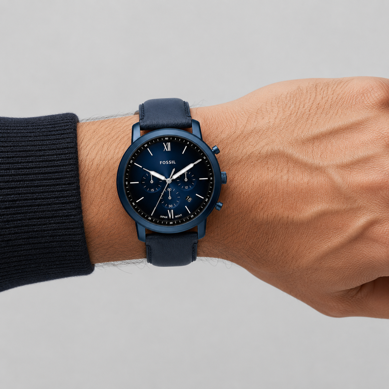 Fossil Men's Neutra Chronograph Navy Leather Watch 44mm