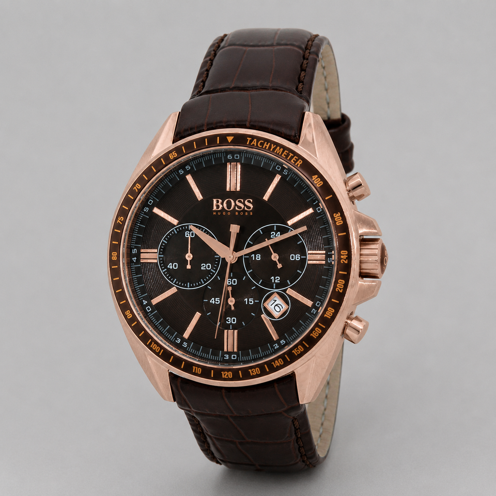 Hugo Boss Men's 1513093 'Driver' Chronograph Brown Leather- 100% Original