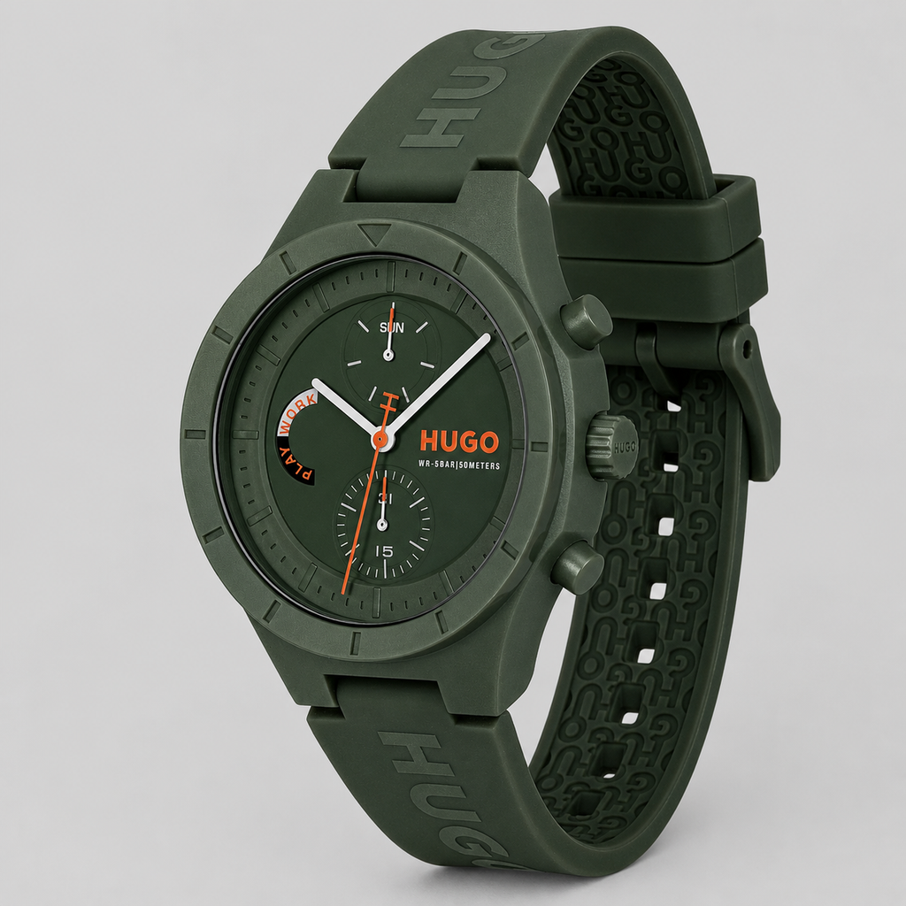 Hugo Boss Men's Lit Multi Quartz Multifunction Green Silicone Watch, 44mm