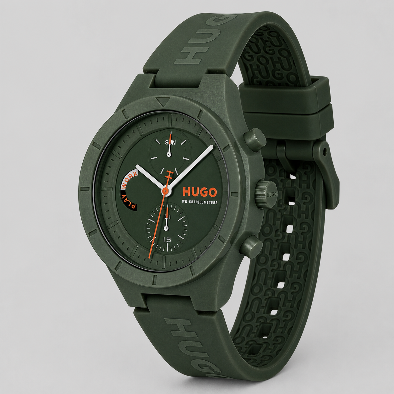 Hugo Boss Men's Lit Multi Quartz Multifunction Green Silicone Watch, 44mm