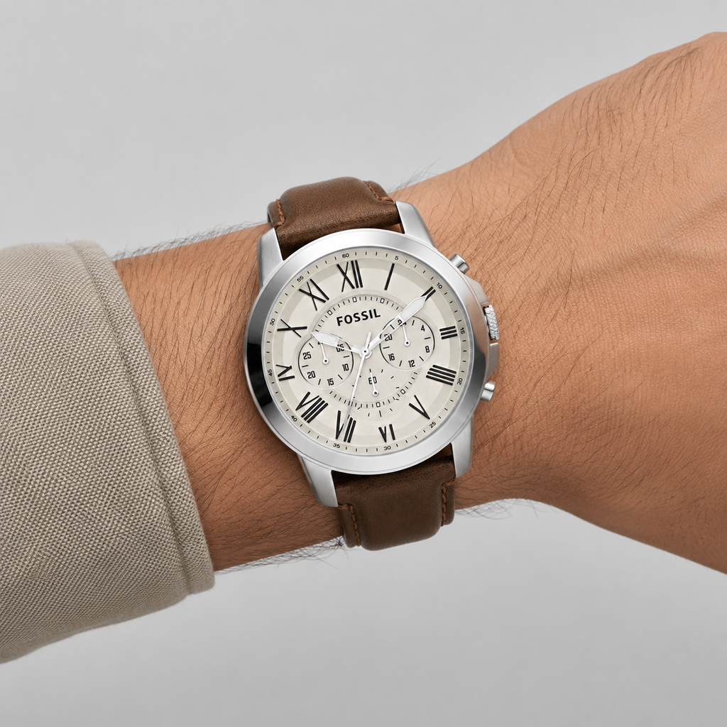 Fossil Men's Chronograph Grant Brown Leather Strap Watch 44mm