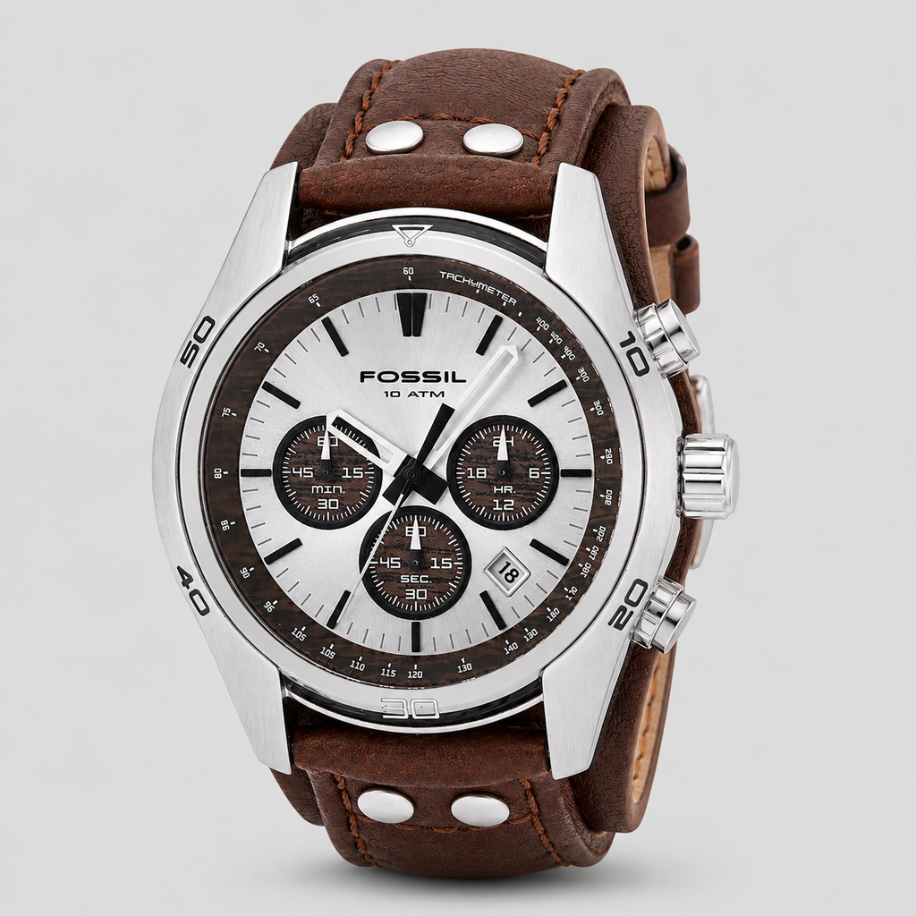 fossil men's decker brown leather strap watch ch2565