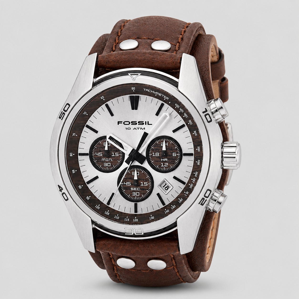 fossil men's decker brown leather strap watch ch2565