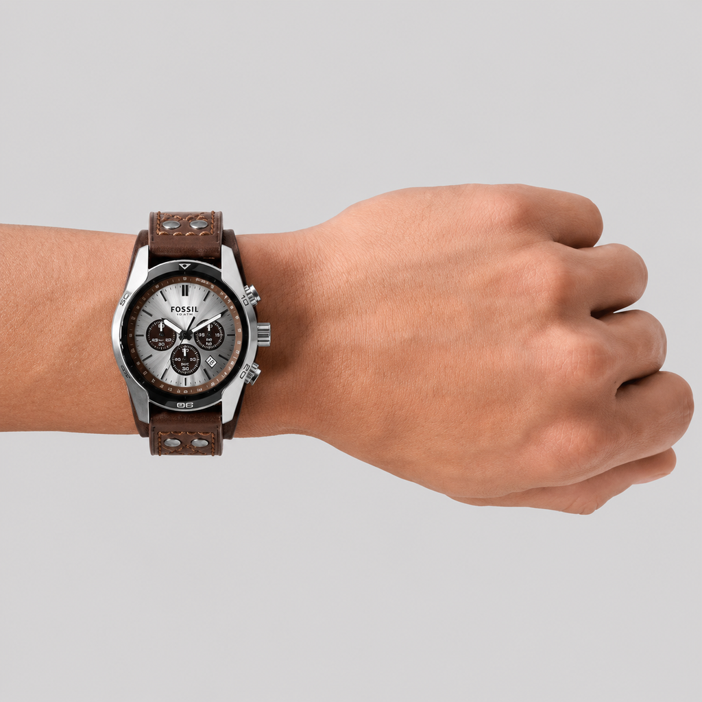 fossil men's decker brown leather strap watch ch2565
