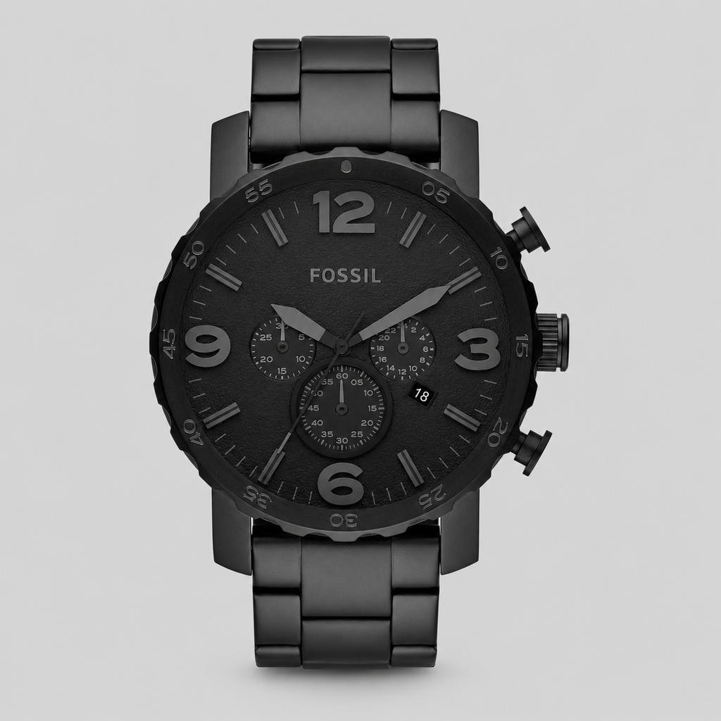 Fossil Men's Chronograph Nate Black-Tone Stainless Steel Bracelet Watch 50mm