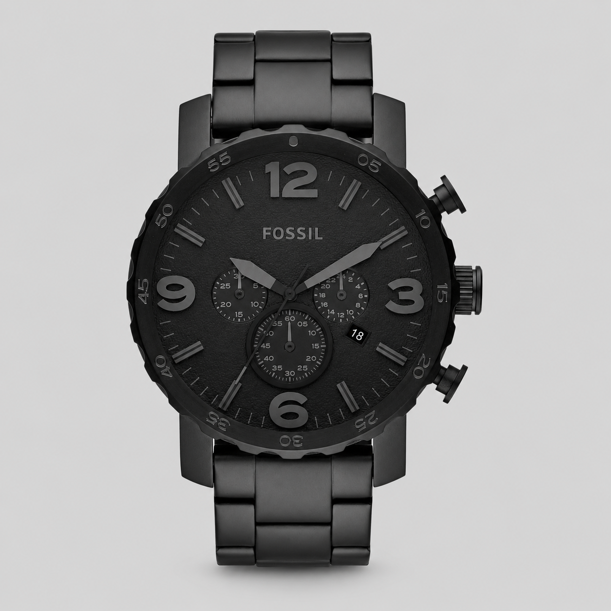 Fossil Men's Chronograph Nate Black-Tone Stainless Steel Bracelet Watch 50mm
