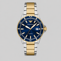 EMPORIO ARMANI WORLD EXPLORER THREE-HAND DATE TWO-TONE STAINLESS STEEL WATCH