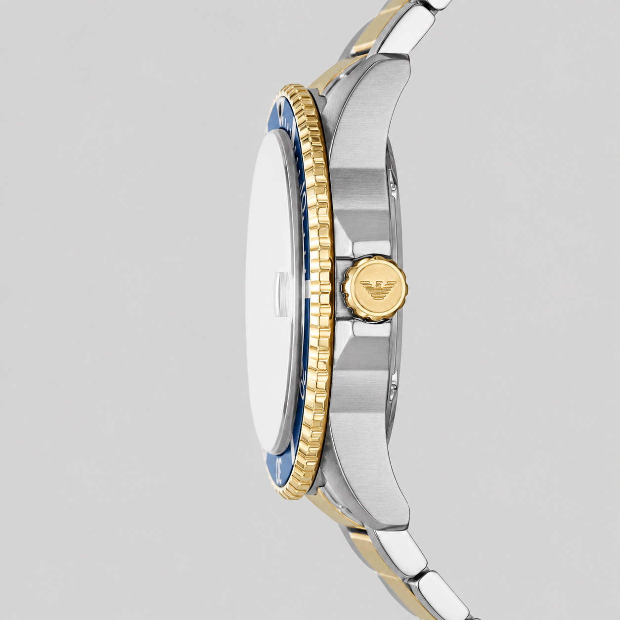 EMPORIO ARMANI WORLD EXPLORER THREE-HAND DATE TWO-TONE STAINLESS STEEL WATCH