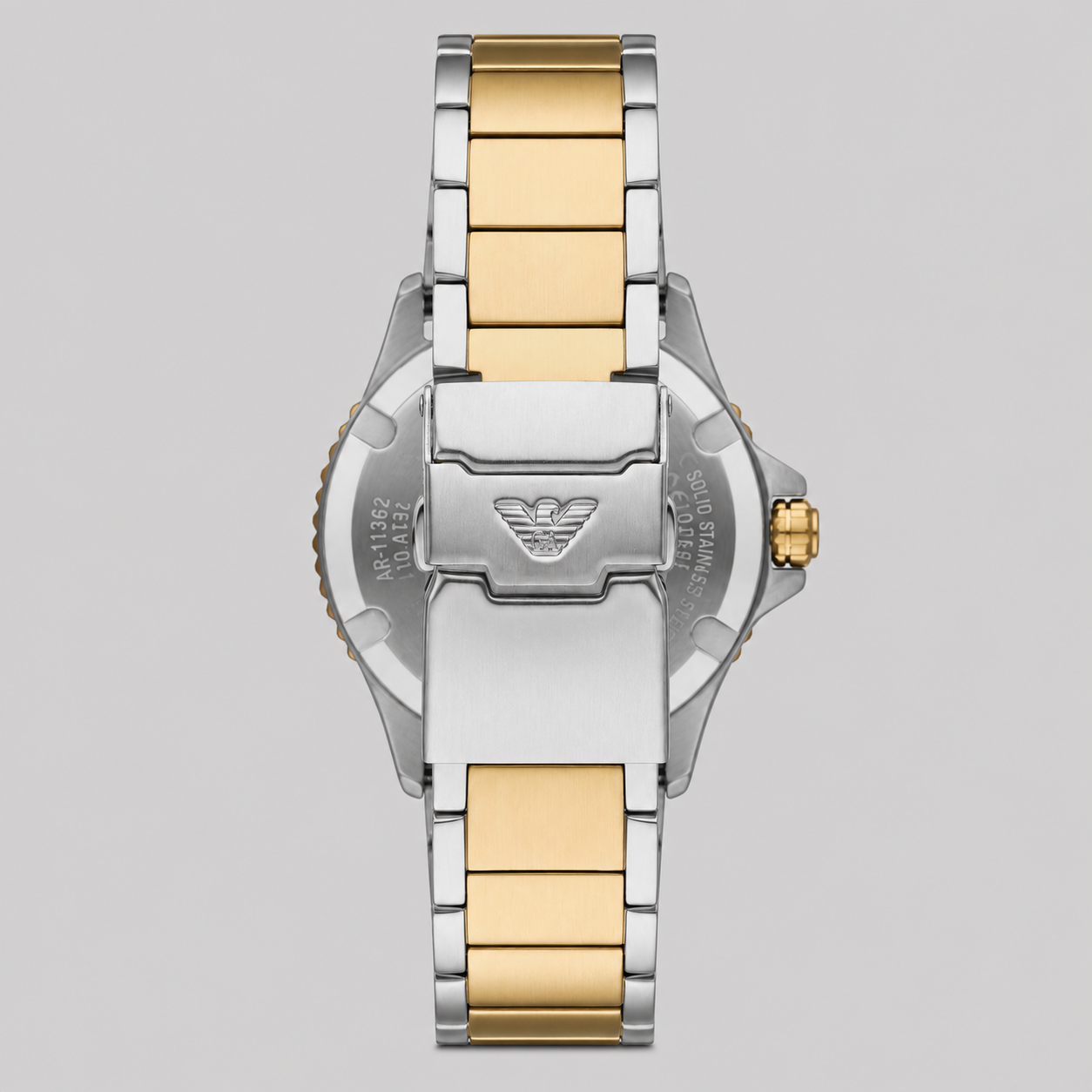 EMPORIO ARMANI WORLD EXPLORER THREE-HAND DATE TWO-TONE STAINLESS STEEL WATCH